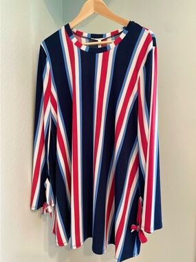 BCBGeneration Navy, Red, Light Blue & White Striped Long Sleeve Dress